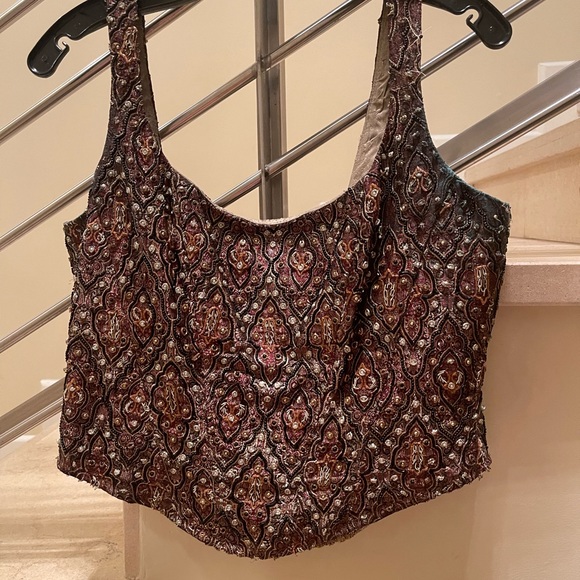 VINTAGE GORGEOUS BEADED GOLDEN BUSTIER TOP - Picture 1 of 14